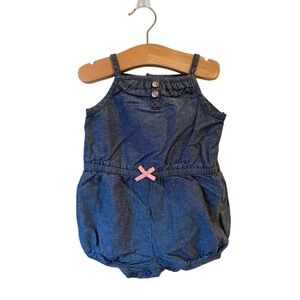 Carter's Infant Chambray Denim Romper w/ Pink Bow - size 9mos.